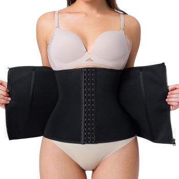 Waist Trainer for Women Zipper Tummy Control Shapewear Plus Size Waist Cincher Corset Faja Body Shaper Sport Girdle(Black Normal Size,Large)