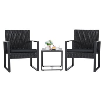 3 Pieces Patio Set Outdoor Wicker Furniture Sets Modern Rattan Chair Conversation Sets