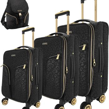 Joan & David 4-Piece Tonal Leopard Nylon Water Resistant Luggage Travel Set Softside Expandable Suitcases