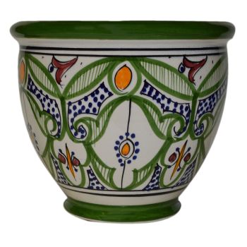 Flower Pot Moroccan Spanish Garden Drain Hole Ceramic Planter Handmade Multicolored