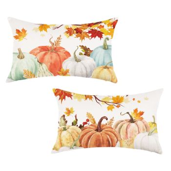 Fall Pumpkins Pillow Covers 12x20 Inch Set of 2 Farmhouse Autumn Thanksgiving Decor Lumbar Cushion Cases for Couch Home Decorations