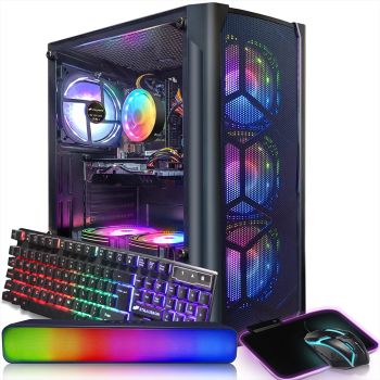 Gaming Desktop PC Computer,Intel Core I7 3.4 GHz up to 3.9 GHz,Radeon RX 580 8G GDDR5,16G RAM,512G SSD,WiFi,Bluetooth 5.0,RGB Fanx6,RGB Keyboard&Mouse&Mouse Pad,RGB BT Sound Bar,W10H64