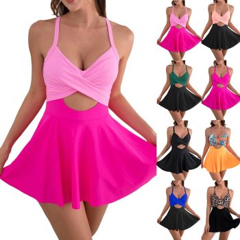 Women's Swimsuit Ruffle Slimming Tummy Control Bathing Suit Ruched High Waist 1 Piece V Neck Swimwear for Teen Girls B-Pink