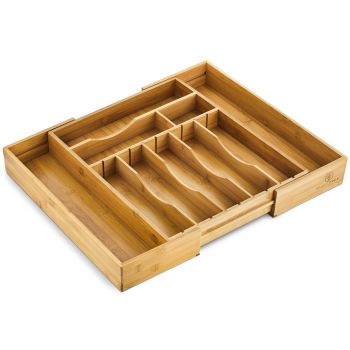 [2.5" Deep] Bamboo Drawer Organizer Expandable for Kitchen Silverware Drawer Organizer Tray and Cutlery Flatware Organizer Drawer Tray / Utensil Tray