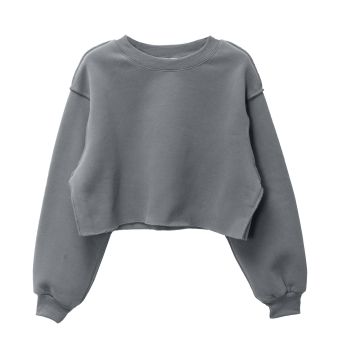 Women Cropped Sweatshirt Long Sleeves Pullover Fleece Crop Tops Ash