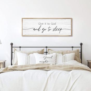 Give It to God and Go to Sleep Sign Framed Large 41''×15'' Above Bed Wall Decor for Bedroom Farmhouse Wall Decor Guest Room Decor Rustic Master Bedroom Wall Decoration Wood Wall Art (brown frame)