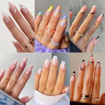 6 Packs (144 Pcs) Press on Nails Medium Design