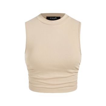 Womens Summer Tops Crop Tops for Women Womens Tank Tops Mimi Cuttrell Solid Sleeveless Ruched Crop Top: Beige