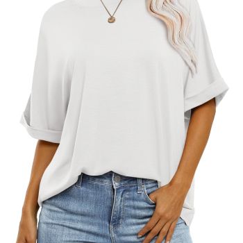 White T Shirts for Women Trendy Oversized Crewneck Short Sleeve Work Tops Teacher Outfits Summer Casual Blouse 2024 Y2K Basic Workout Boyfriend Tee 2024 Spring Clothes 1367mibai-M