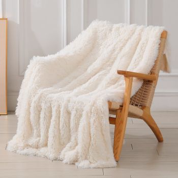 Decorative Extra Soft Fuzzy Faux Fur Throw Blanket 50" x 60",Solid Reversible Long Hair Shaggy Blanket,Fluffy Cozy Plush Comfy Microfiber Fleece Blankets for Couch Sofa Bedroom,Cream White