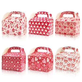 24 Pcs Valentines Day Gift Treat Boxes Small Red Pink Heart Goody Bags Candy Cookie Container Holder for Gift Giving Holiday Party Favor Supplies Exchange Gift Box