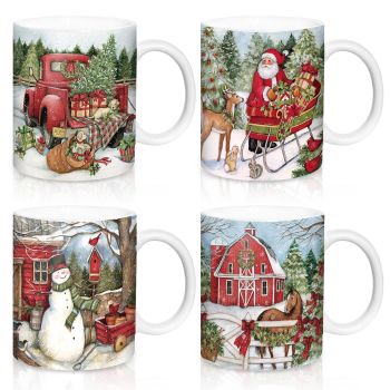 4Pcs Vintage Christmas Mug Set 12oz Santa Snowman Coffee Mug Ceramic Xmas Winter Party Cups for Home School Office Housewarming Gift