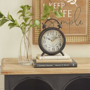 Metal Clock with Bell Style Top, 6" x 3" x 9", Brown