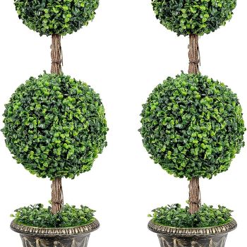 3ft 2 Pack Artificial Boxwood Topiary Tree