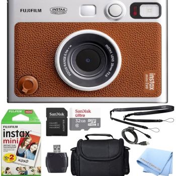 Fujifilm Mini EVO Hybrid Camera (Brown) Instant Film Camera Bundle