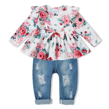 12 Month Girl Clothes Baby Girl Clothes Outfits Ruffle Sleeve Floral T-Shirt Tops