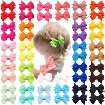 Baby Hair Clips 50Pcs Tiny 2" Baby Hair Bows Fully Covered Barrettes Clips for Baby Girls Infants and Toddlers,25 Colors in Pairs