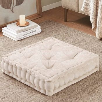 Azza Floor Pillow Square Pouf Chenille Tufted