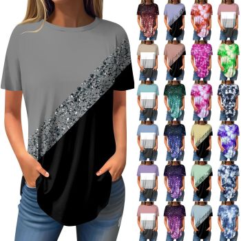 Items Clearance Short Sleeve Shirts for Women Fashion Casual Tunics Or Tops to Wear
