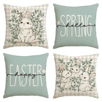 Happy Easter Buffalo Plaid Rabbit Throw Pillow Cover