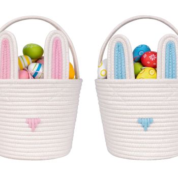 Easter Baskets Empty Kids Easter Hunt Basket,Soft Skin-Friendly Baby First Easter Basket Handwoven Easter Bunny Basket Storage Easter Eggs Easter Decor 2-Piece 9.8 x 7.8 x 7.8"