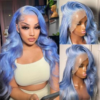 Lake Blue Body Wave Lace Front Wig Human Hair 180% Density Colored Human Hair Wigs For Women HD 13x4 Lace Frontal Wig Virgin Brazilian Hair 22 inches