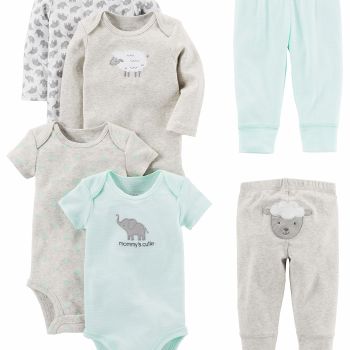 Baby Boys' 6-Piece Bodysuits (Short and Long Sleeve) and Pants Set