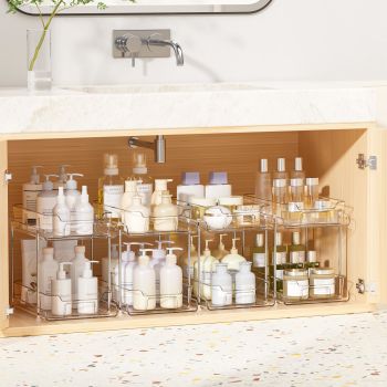 4 Pack 2 Tier Bathroom Under Sink Organizers and Storage