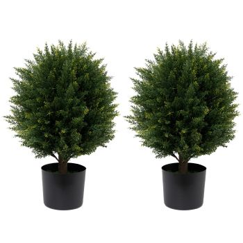 Artificial Cedar Topiary Ball Tree Two 22''T Artificial Pine Tree Potted Bushes UV Resistant Potted Plants for Front Porch Home Garden Indoor Outdoor Decor