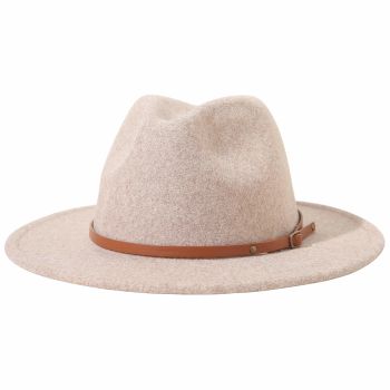 Women Lady Classic Wool Fedora Hat Belt Buckle Wide Brim Panama Hat (Style A-Beige