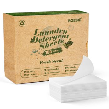 Laundry Detergent Sheets Fresh Scent 160 Sheets Clear Plastic-Free Hypoallergenic Liquid Less Sheets for Home Dorm Travel Camping & Hand Washing Clean No Waste
