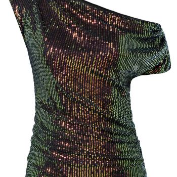 Sliming Ruched Asymmetrical Neck Sequin Tops for Women Dressy Casual Sparkly Trendy One Shoulder Vegas Outfits for Women 2024 Trendy Multicolor M