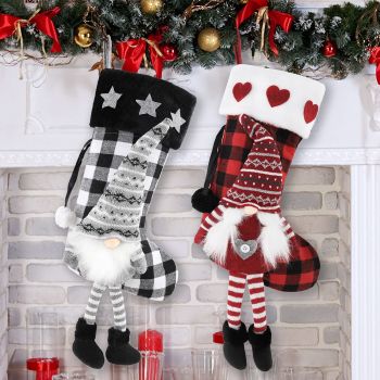 2Pcs Large Christmas Stockings 3D Plush Gnome Santa Hanging Stockings