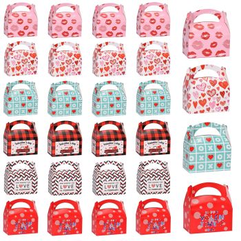 24 Pack Valentines Day Treat Boxes Heart Prints Cardboard Box