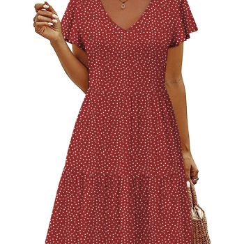 Women Tiered Fall Dress V Neck Women's Babydoll Dress Ladies Ruffled Dress A Line Dress for Women Light Purple Large