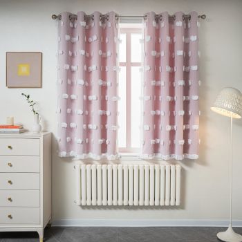 Double Layer Curtains for Girls Bedroom Kids Curtain White Pom Pom Sheer Window Curtains 2 Panels Pink Curtains Grommet Room Darkening Solid Nursery Curtains 63 Inches Length