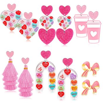 6 Pairs Valentines Earrings for Women
