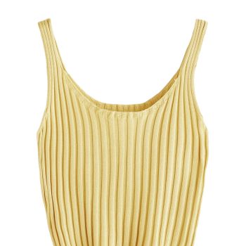 Women's Ribbed Knit Crop Tank Top Spaghetti Strap Camisole Vest Tops Yellow M