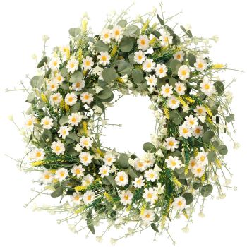 White Daisy Wreath 24 Inch Spring Summer Wreath Fake Silk Floral Wreath