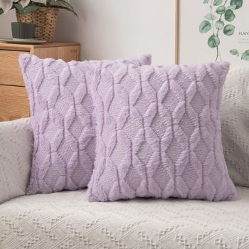 Light Purple Throw Pillow Covers 18x18 Set of 2 Spring Decorative Farmhouse Couch Throw Pillows Boho Shells Soft Winter Plush Wool Pillowcases for Bedroom Living Room Sofa
