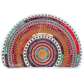 Half Round Bohemian Bathroom Rug,Ultra Soft and Water Absorbent Bath Mat,Boho Mandala Bath Carpet