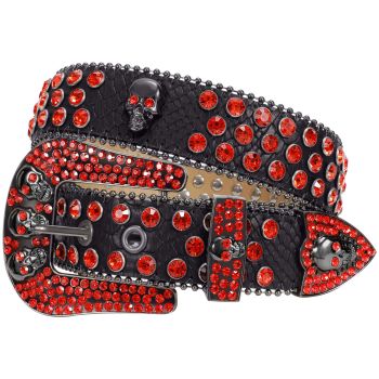 Rhinestone Skull Belt Men Women Bling Stylish Belt Punk Fashion Studded Leather Belt for Jeans Pants Jacket