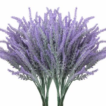 10 Bundles Fake Flowers Artificial Lavender Faux Plastic Plants for Home Decor Wedding Kitchen Garden Patio Porch Window Box Office Table Centerpieces Indoor Outdoor Decorations Purple