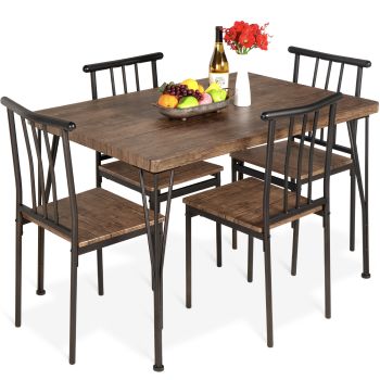5-Piece Metal and Wood Indoor Modern Rectangular Dining Table Furniture Set for Kitchen