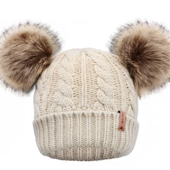 Winter Hats for Women Beanie for Women Cable Knit Fleece Lined Winter Pom Pom Beanie Hat Beige