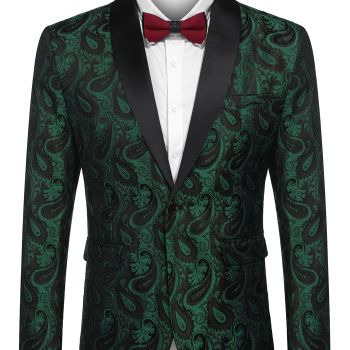 Mens Floral Tuxedo Jacket Paisley Shawl Lapel Suit Blazer Jacket for Dinner,Prom,Wedding
