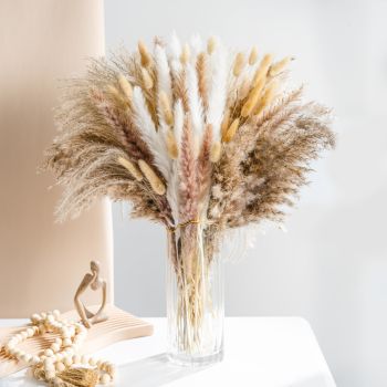 105PCS Natural Dried Pampas Grass Boho Home Decor Bouquet Phragmites Dried Flowers Bouquet for Wedding Floral Arrangements Home Decorations (105PCS)