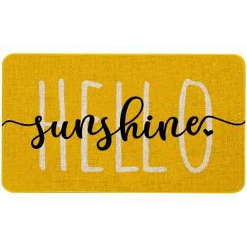 Hello Sunshine Door Mat Summer Funny Text Indoor mat,Holiday Creative Decorative Seasonal Burlap Spring Welcome Floor Yellow Mat Switch Mat for Outdoor 17 x 30 in