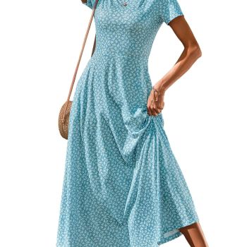 Long Dresses for Women Casual Summer Short Sleeve Round Neck Tea Party Dress