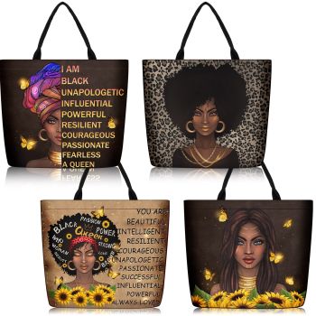 4 Pack African American Tote Bags for Women Large Shoulder Bag Black Girl Satchel Handbags Work Travel Beach(Stylish Style)